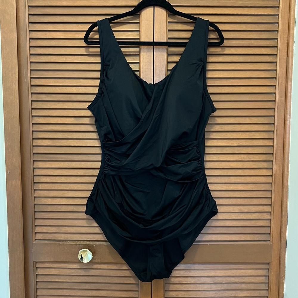 Avenue black surplice one piece swimsuit 24W plus size bathing suit NWT